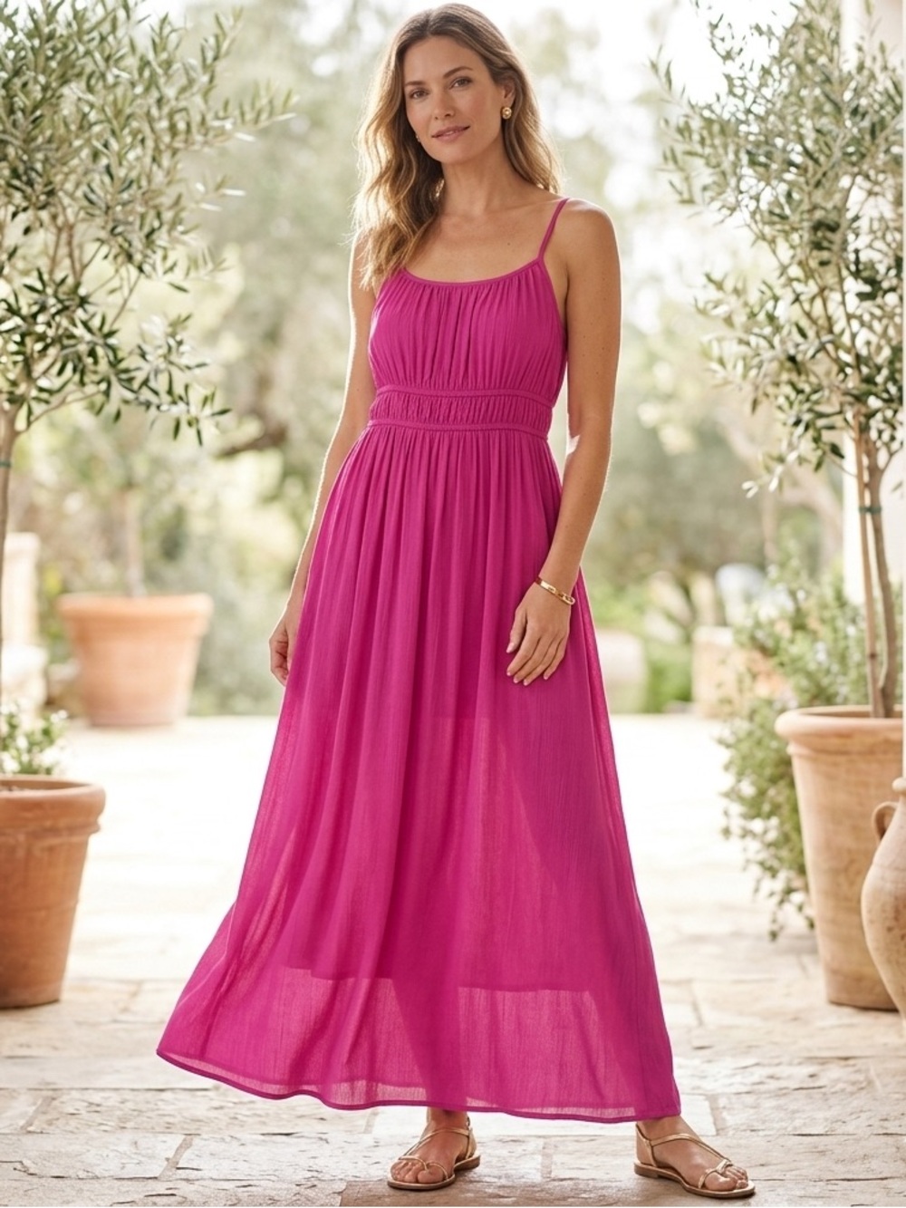 Time and Tru Hot Pink Spaghetti-Strap Maxi Dress